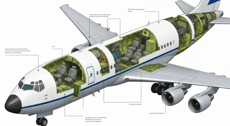 An infographic showing the internal structure and key features of a Boeing 707, highlighting its engineering and versatility for various roles.