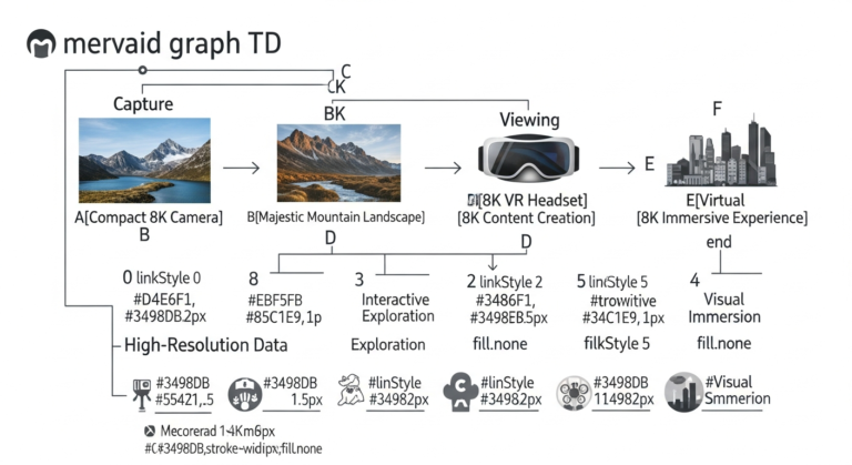 Diagram showing the flow of 8K travel from capture to immersive viewing