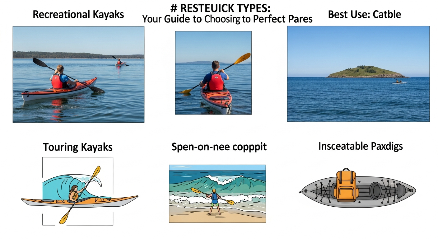 Diagram comparing various kayak types for travel, showing their design and ideal environments.