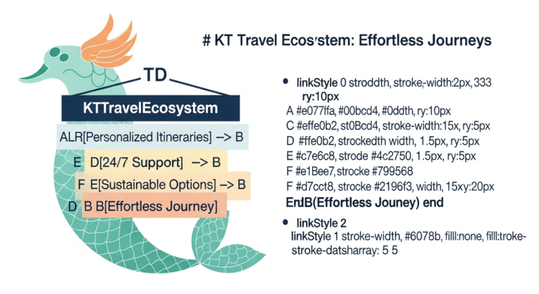 Infographic illustrating the core benefits and interconnected services of KT Travel for an effortless journey