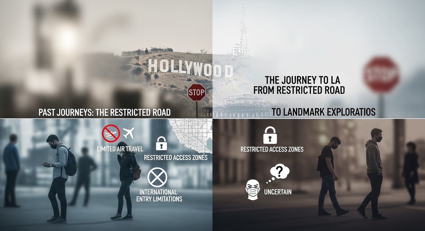 Infographic comparing past travel restrictions to current open travel in Los Angeles, highlighting the shift from bans to freedom. Infographic comparing past travel restrictions to current open travel in Los Angeles, highlighting the shift from bans to freedom.