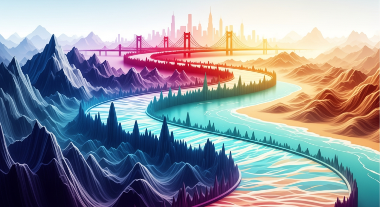 Conceptual art showing sound waves merging with a travel path, representing music's role in enriching journeys.