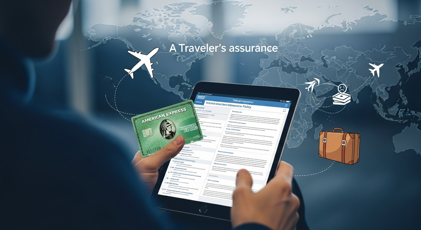 A person reviewing American Express travel insurance benefits on a tablet, symbolizing smart travel planning and financial protection.