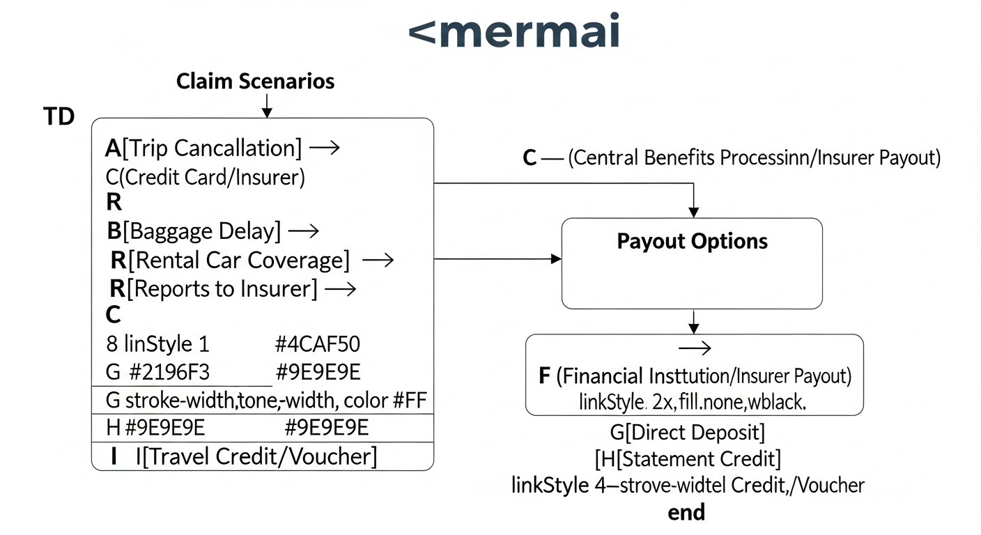An infographic showing a Chase credit card at the center, with lines branching out to icons representing different travel insurance benefits like trip cancellation, baggage, and rental car, illustrating comprehensive coverage.