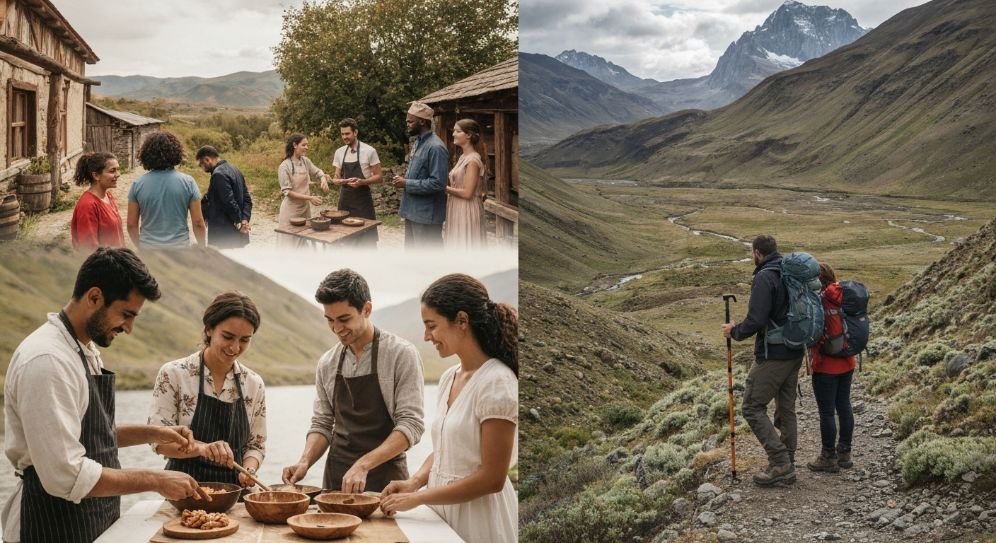Travelers enjoying a traditional cooking class in Georgia, a rising destination for 2026 travel. Travelers enjoying a traditional cooking class in Georgia, a rising destination for 2026 travel.