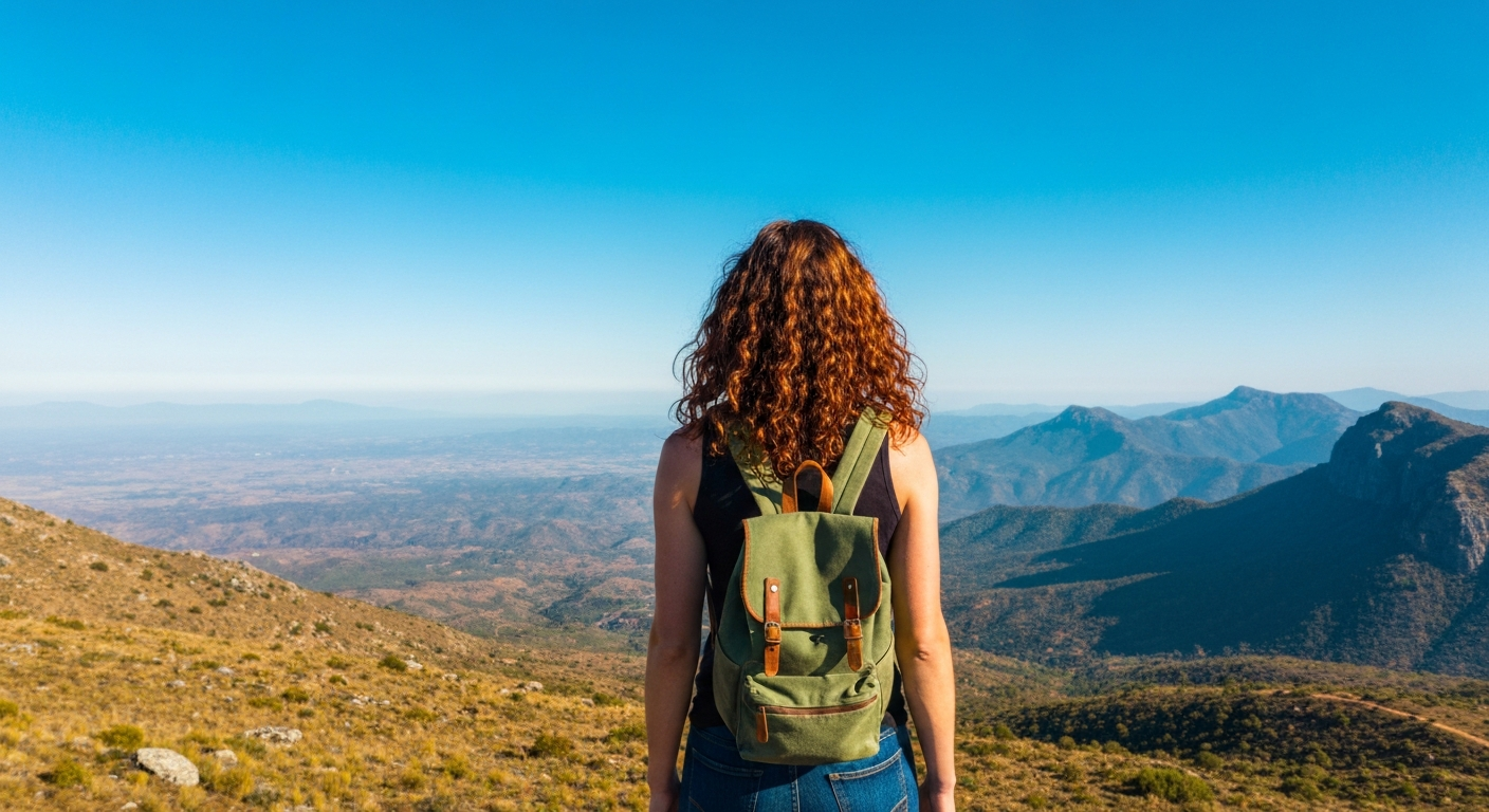 A person with a small backpack standing atop a hill, gazing at a beautiful, expansive landscape, symbolizing the freedom and discovery of short trips. A person with a small backpack standing atop a hill, gazing at a beautiful, expansive landscape, symbolizing the freedom and discovery of short trips.