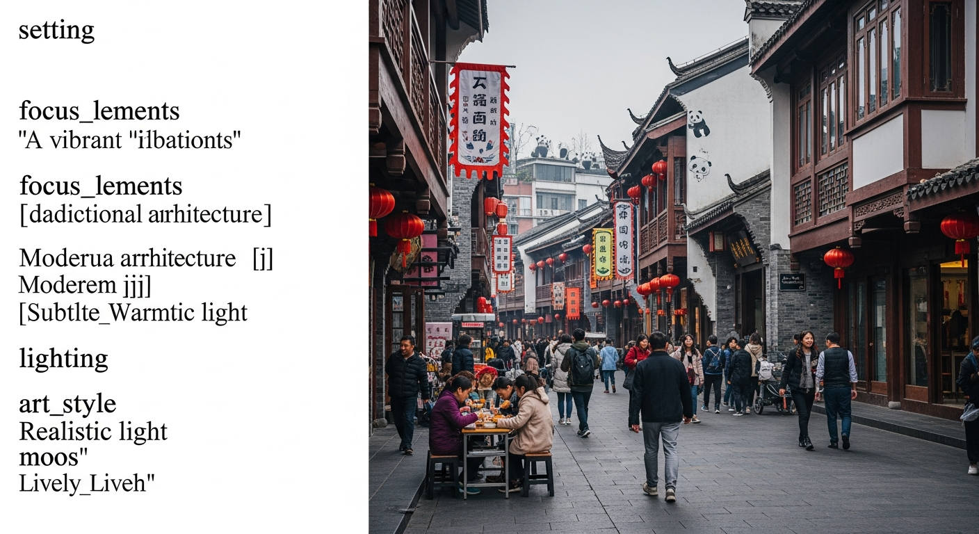 Bustling street market in Chengdu, China, with local food vendors and vibrant traditional buildings. Bustling street market in Chengdu, China, with local food vendors and vibrant traditional buildings.
