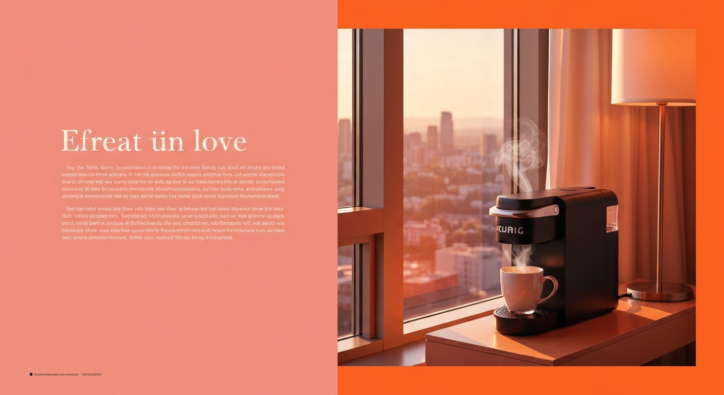 A compact travel Keurig machine brewing coffee in a modern hotel room, emphasizing convenience and a comfortable travel experience.