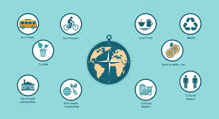 Visual guide to sustainable travel practices, highlighting eco-friendly choices for responsible global exploration.