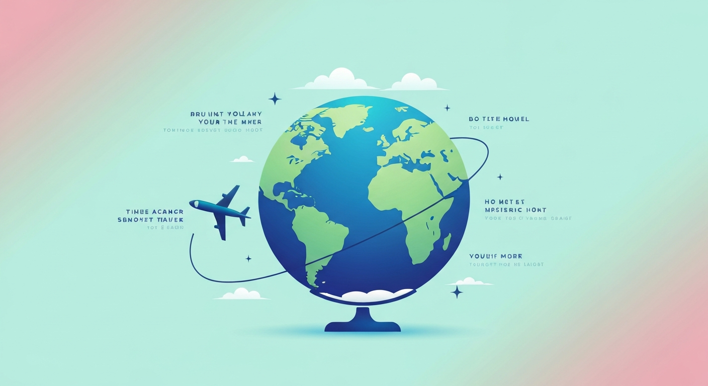 Minimalist illustration of a globe with short travel quotes, symbolizing instant wanderlust and global inspiration.