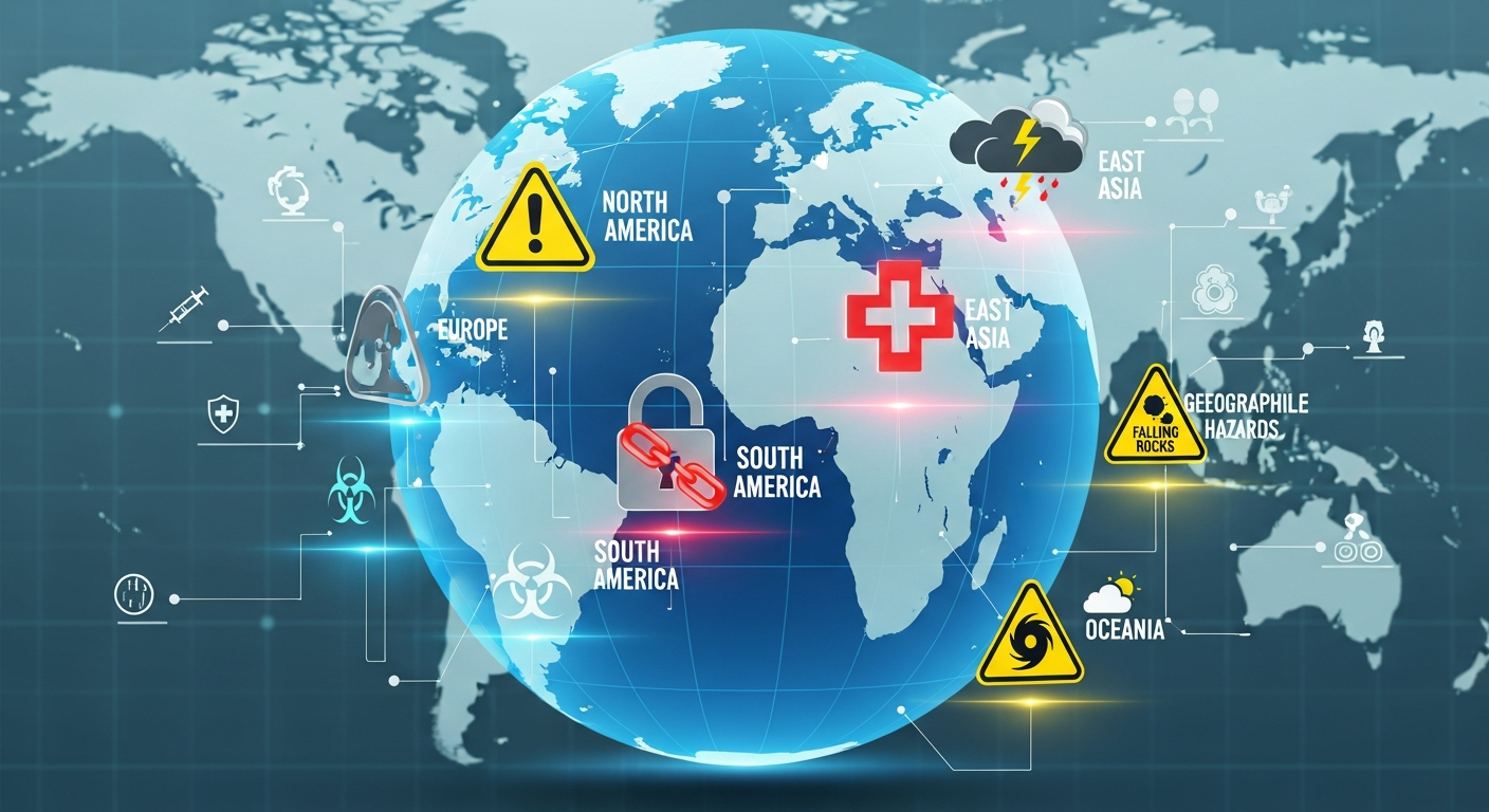 Infographic illustrating global travel warning categories and risks.