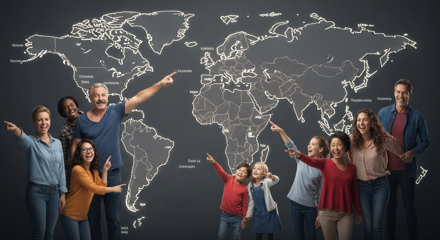 A group of happy people, including adults and children, planning multiple trips on a world map, representing the benefits of yearly travel insurance for frequent travelers and families. A group of happy people, including adults and children, planning multiple trips on a world map, representing the benefits of yearly travel insurance for frequent travelers and families.