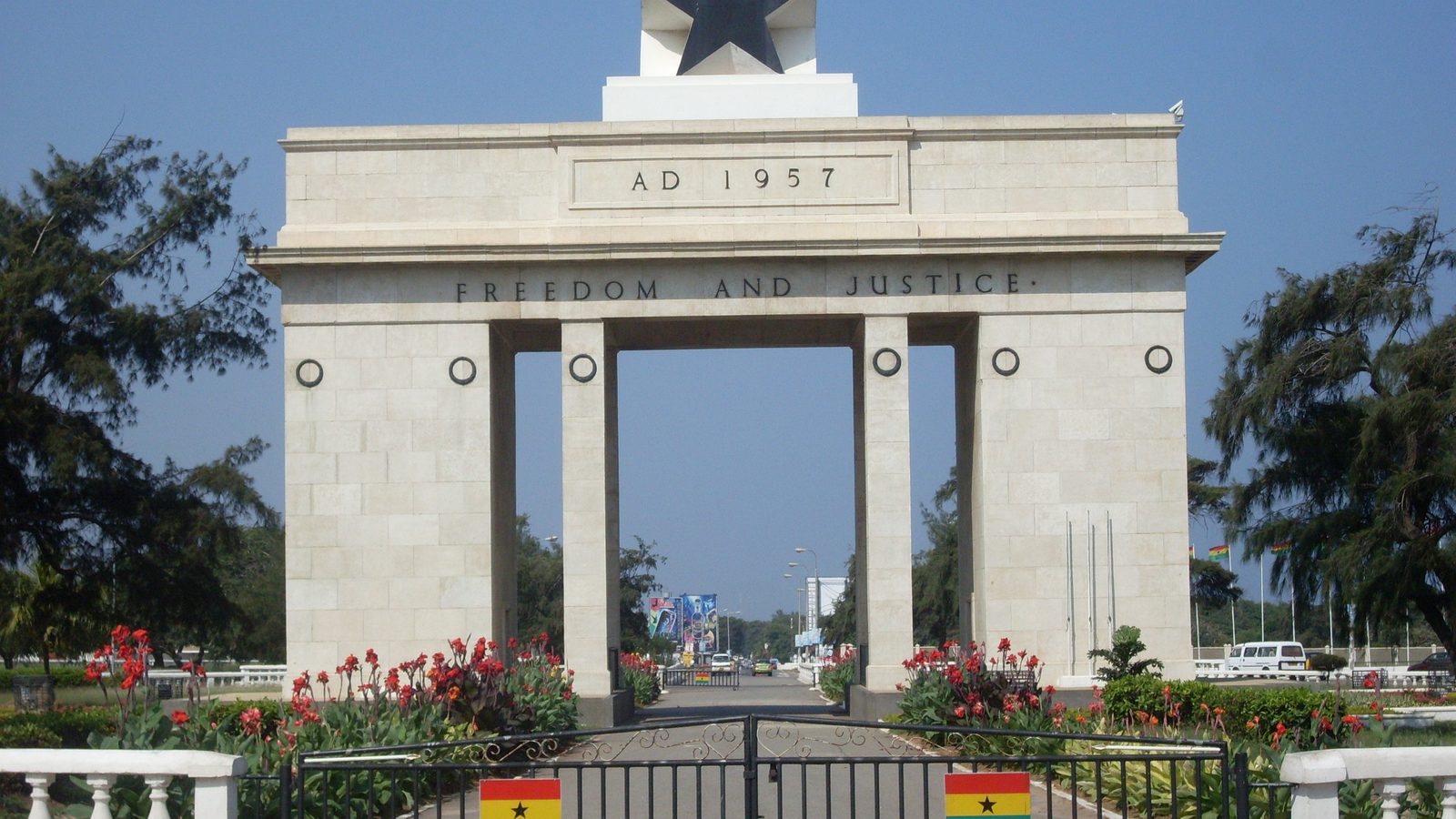 Independence Arch at Black Star Square in Accra, Ghana, under a bright sky