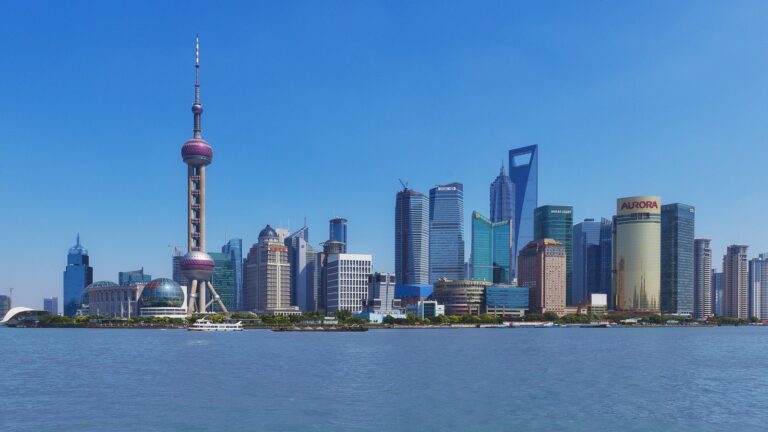 Shanghai's Pudong skyline seen from the Bund across the Huangpu River