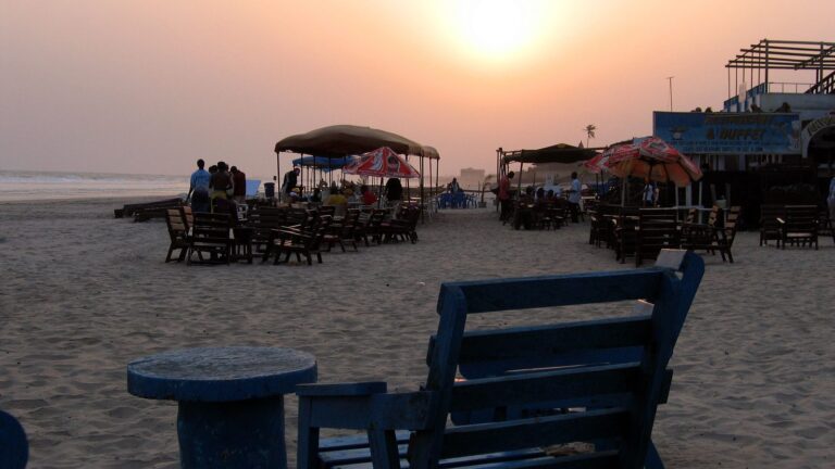 Labadi Beach in Accra at sunset — calm Atlantic shoreline in Ghana's tourist belt