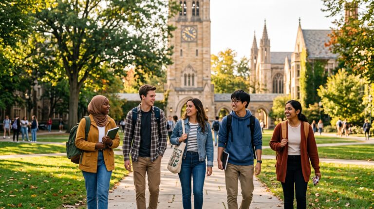 International students crossing a US university campus quad — the duration of status rule ends September 15, 2026