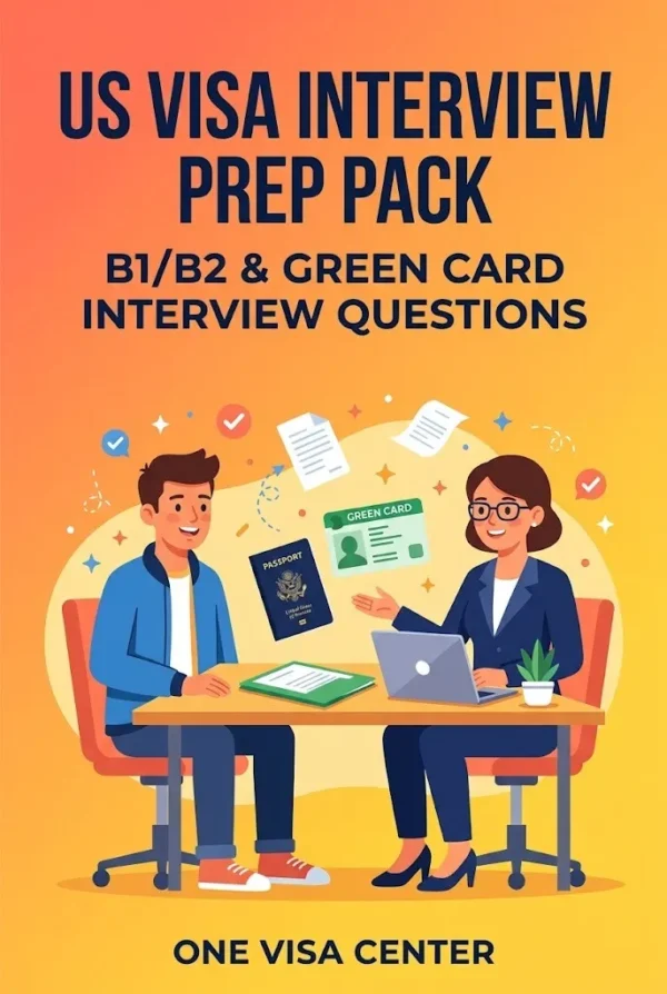 US Visa Interview Prep Pack cover US Visa Interview Prep Pack cover: visa interview preparation PDF for B1/B2 and green card interviews